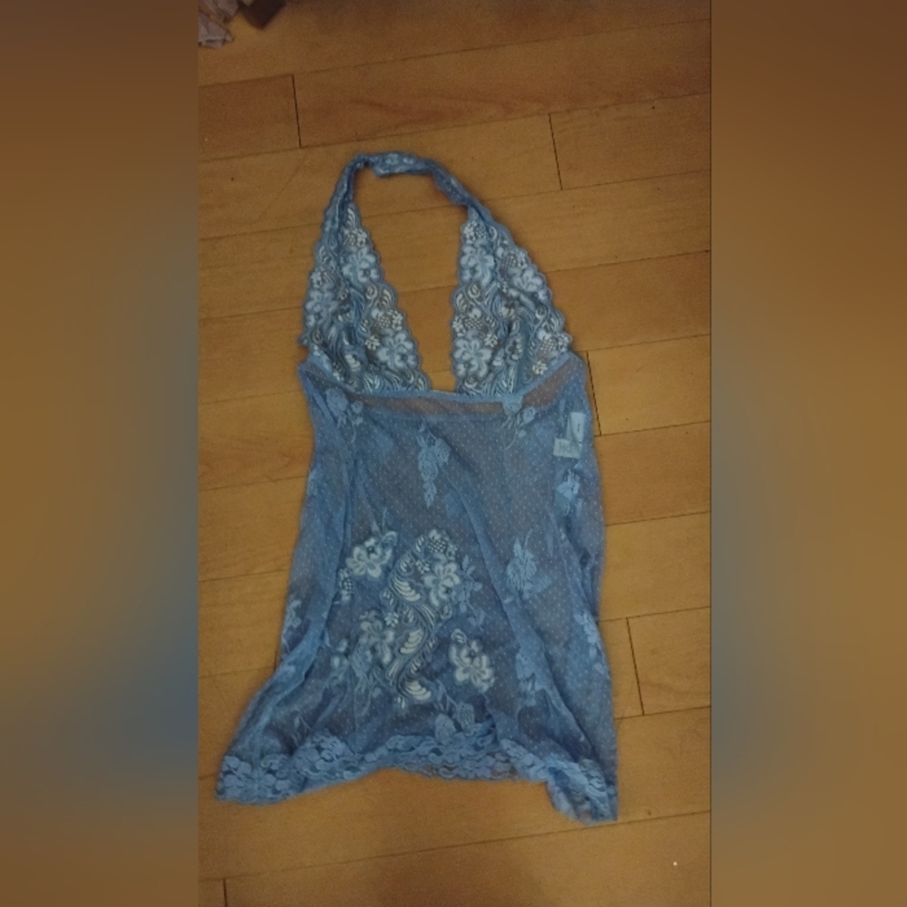 Vintage 2000s Frederick's of Hollywood Sheer Lace Halter Mini Dress Sz M